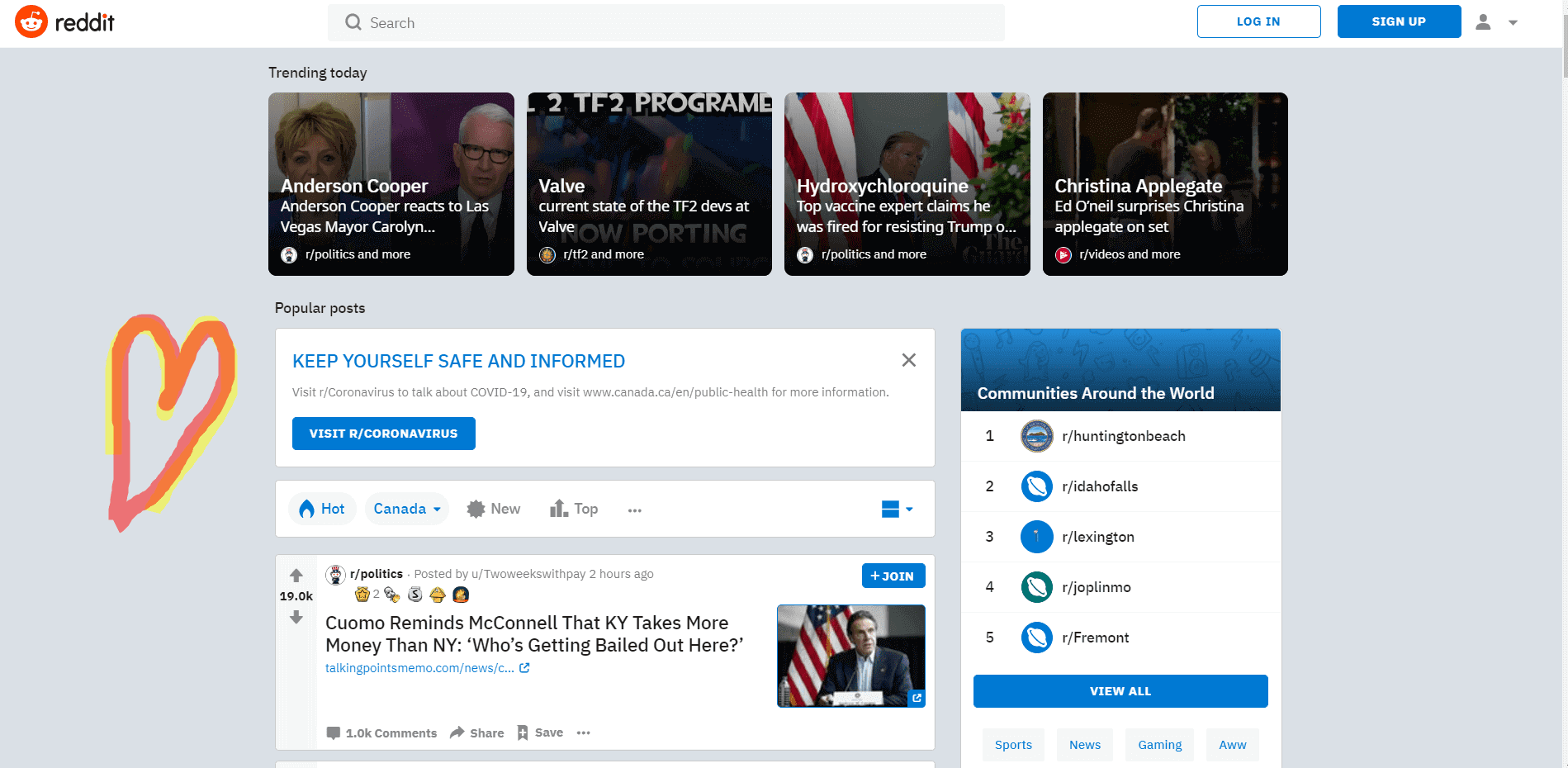 the front page of Reddit