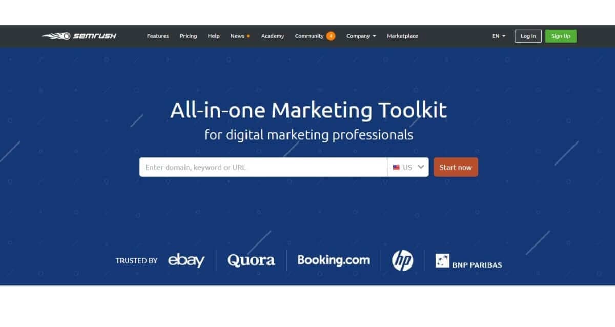 homepage of the sem rush content optimization tool