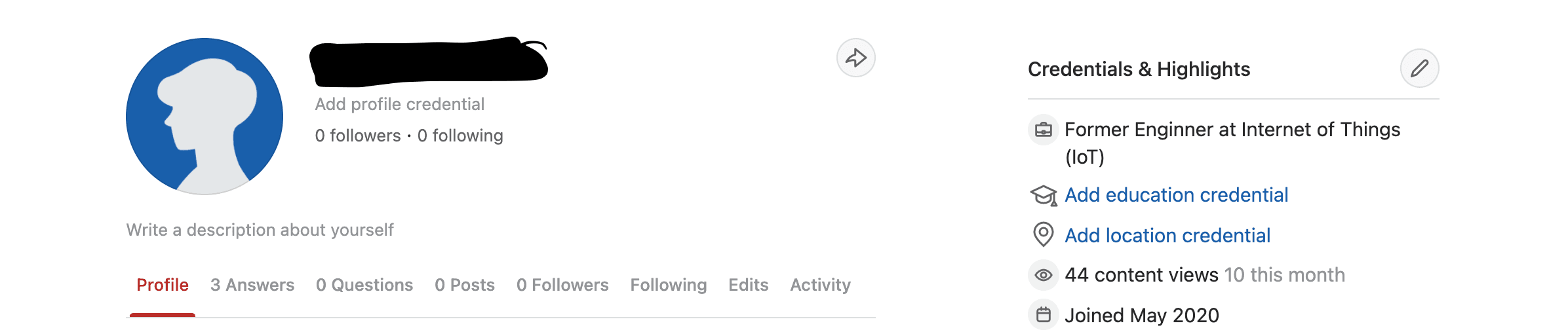 quora uncompleted profile bio