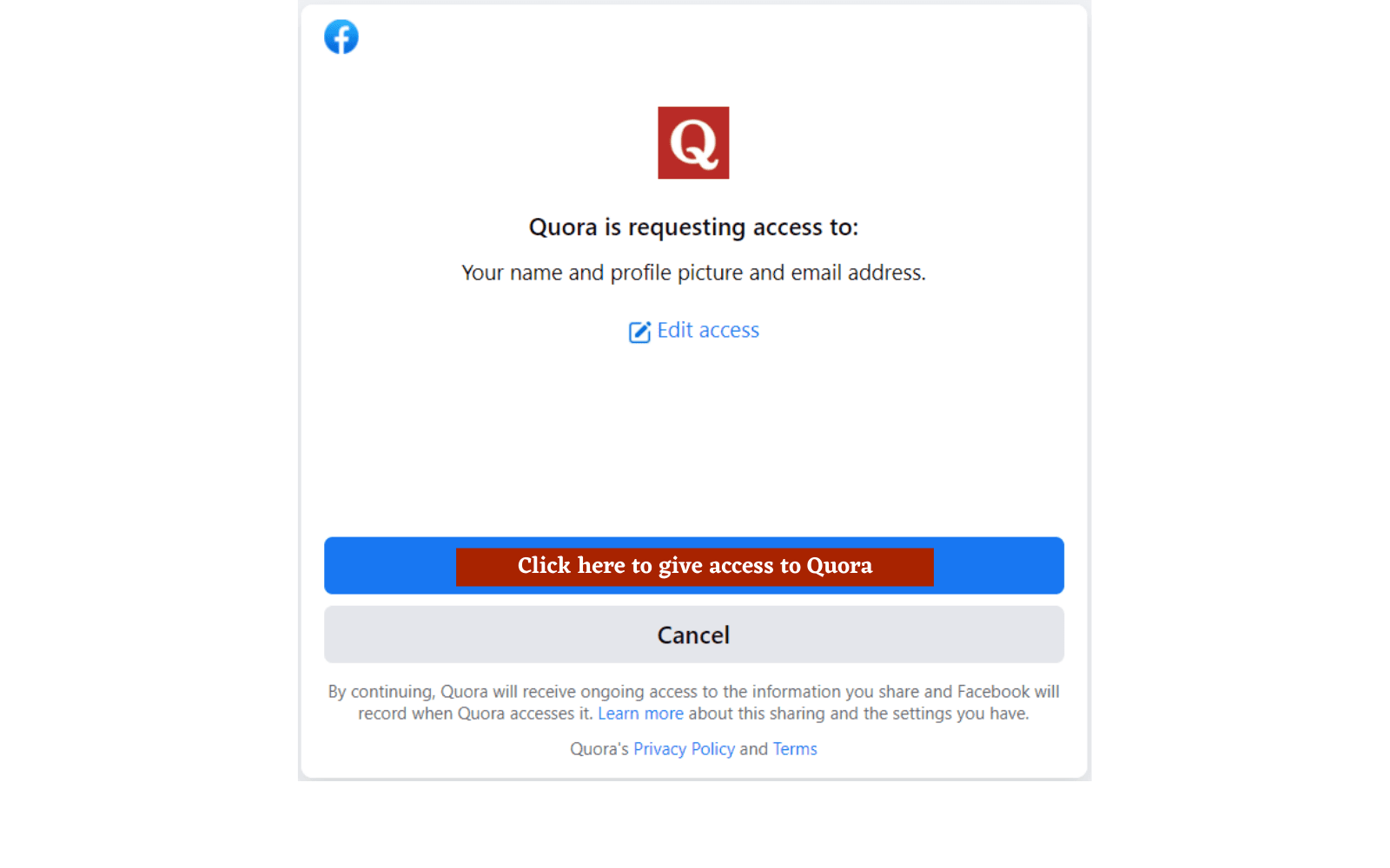 allow quora and facebook integration