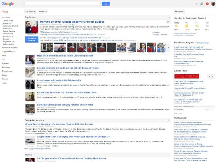 google news interface