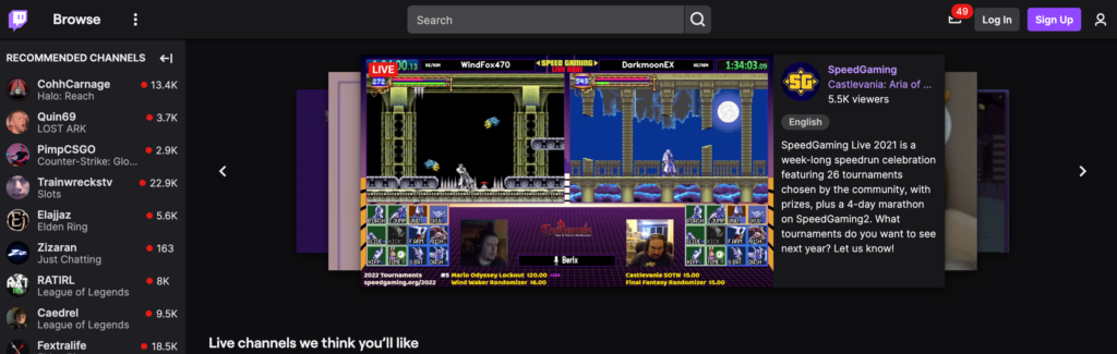 twitch home page
