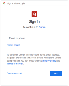 sign in to Quora with your google account