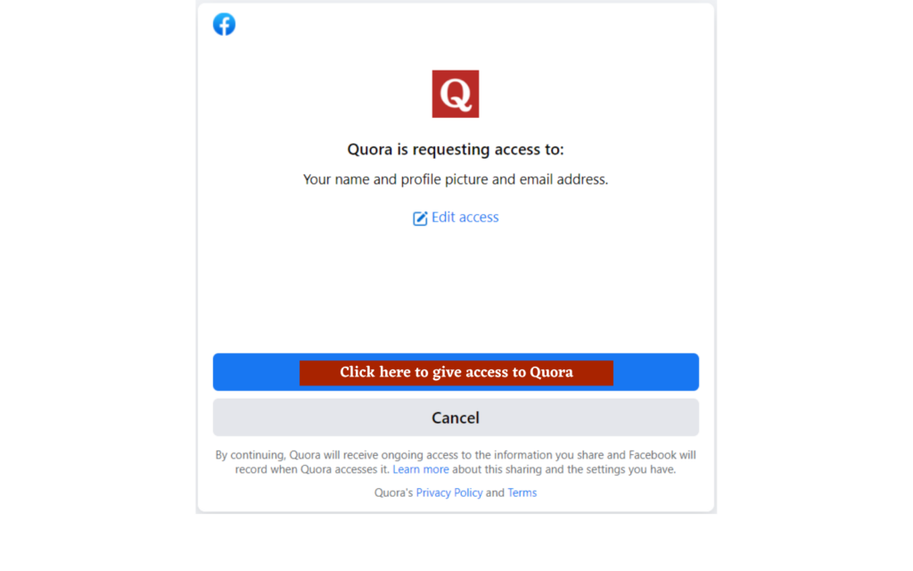 allow quora and facebook integration
